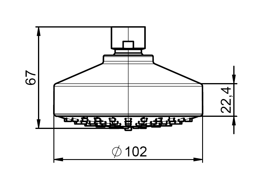 Medidas del rociador de pared orientable STELLA - ROCA